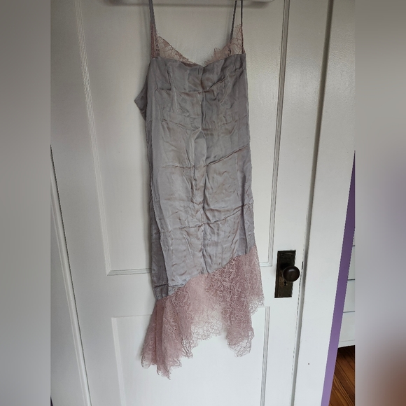 NWT Anthropologie Lace-Trimmed Dress Silver Size 8 - Picture 6 of 8